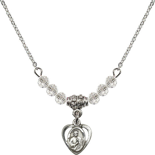 Sterling Silver Saint Jude Birthstone Necklace with Crystal Beads - 5404