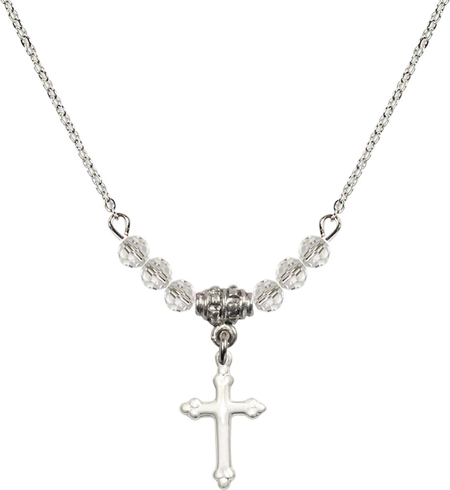 Sterling Silver Cross Birthstone Necklace with Crystal Beads - 5415