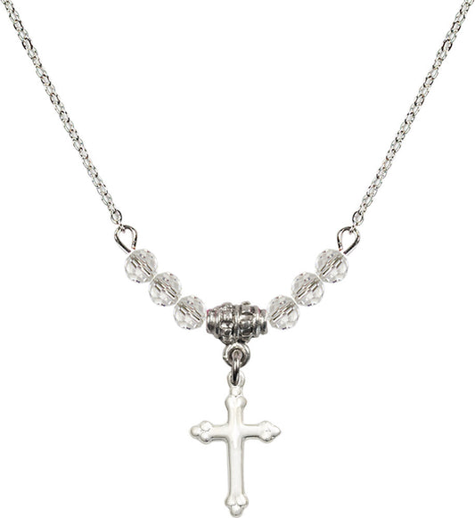 Sterling Silver Cross Birthstone Necklace with Crystal Beads - 5415