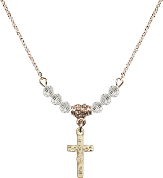 14kt Gold Filled Crucifix Birthstone Necklace with Crystal Beads - 5417