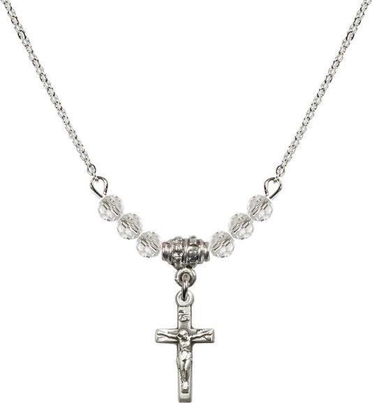 Sterling Silver Crucifix Birthstone Necklace with Crystal Beads - 5417