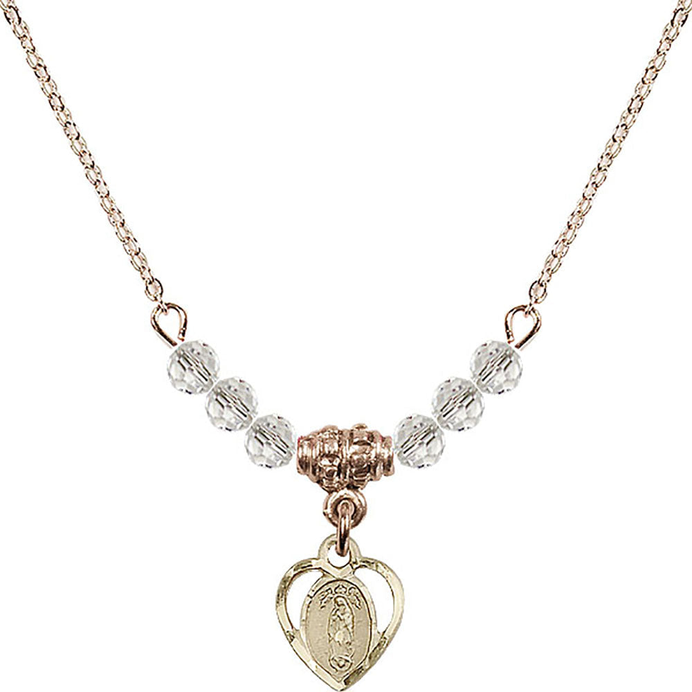 14kt Gold Filled Our Lady of Guadalupe Birthstone Necklace with Crystal Beads - 5422
