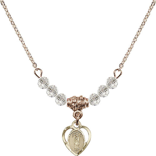 14kt Gold Filled Our Lady of Guadalupe Birthstone Necklace with Crystal Beads - 5422