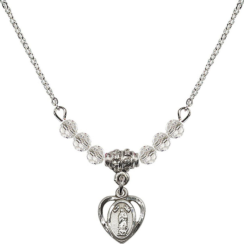 Sterling Silver Our Lady of Guadalupe Birthstone Necklace with Crystal Beads - 5422
