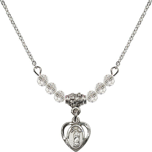 Sterling Silver Our Lady of Guadalupe Birthstone Necklace with Crystal Beads - 5422