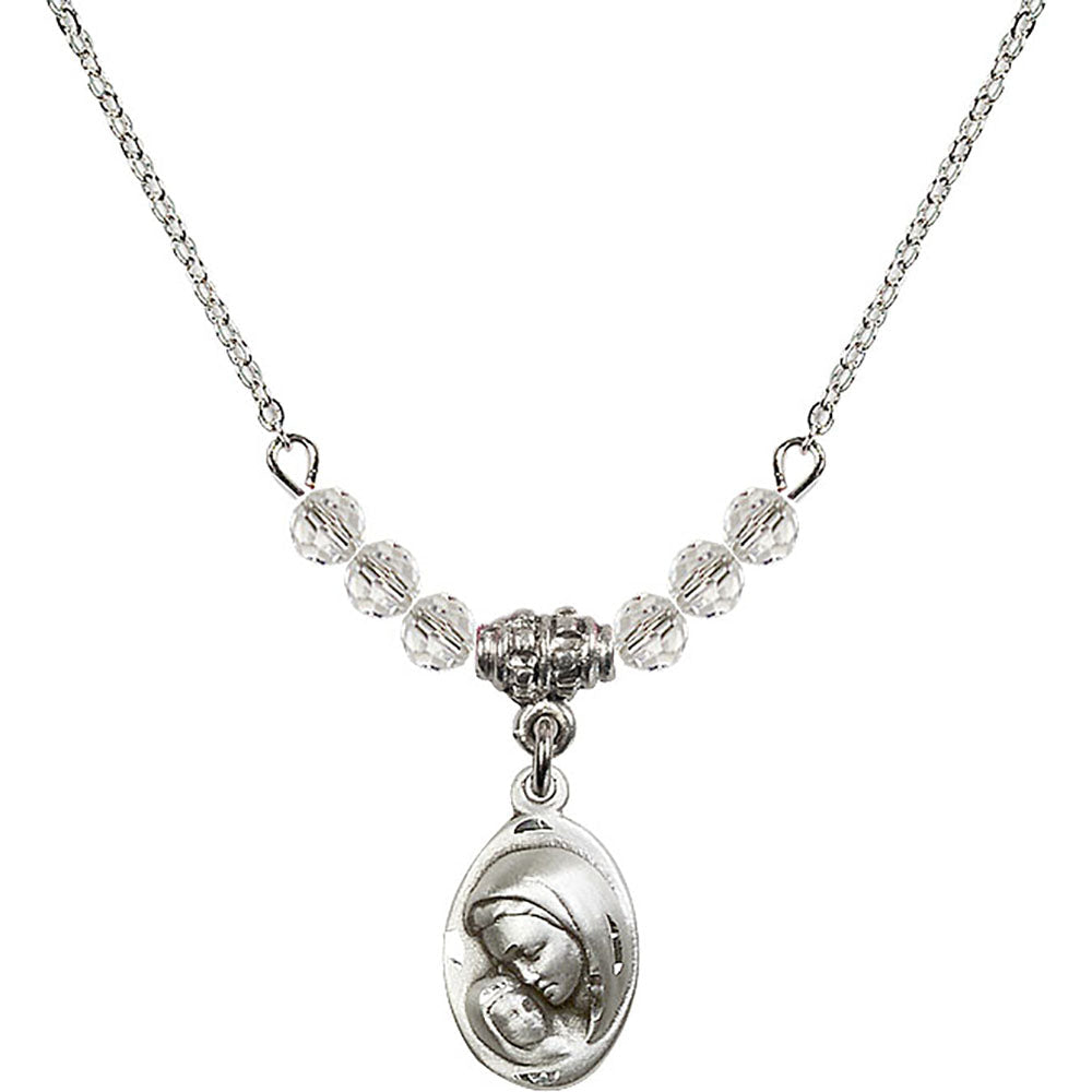 Sterling Silver Madonna & Child Birthstone Necklace with Crystal Beads - 5447