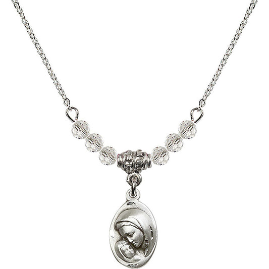 Sterling Silver Madonna & Child Birthstone Necklace with Crystal Beads - 5447