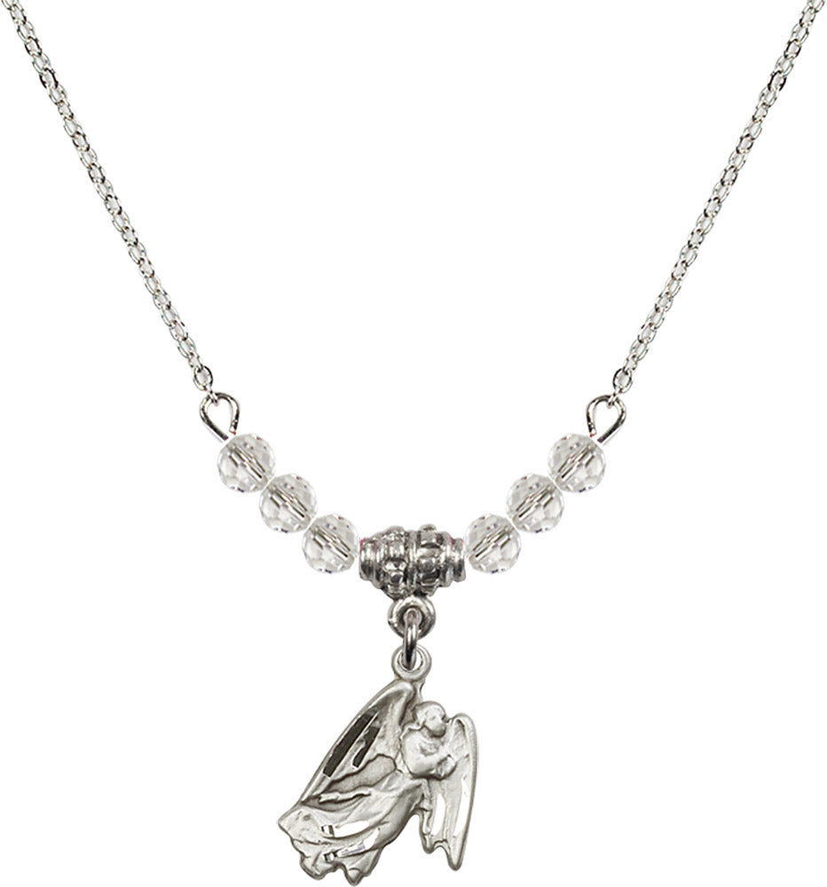 Sterling Silver Guardian Angel Birthstone Necklace with Crystal Beads - 5642