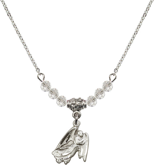 Sterling Silver Guardian Angel Birthstone Necklace with Crystal Beads - 5642