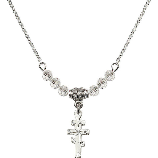 Sterling Silver Greek Orthadox Cross Birthstone Necklace with Crystal Beads - 5654
