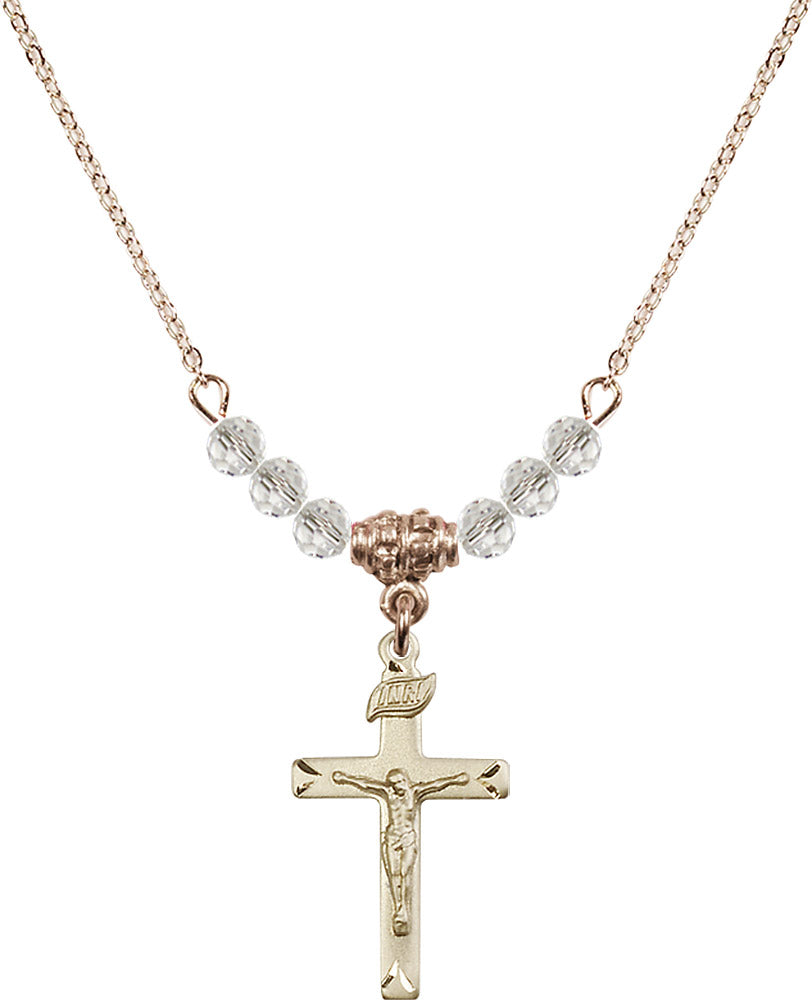 14kt Gold Filled Crucifix Birthstone Necklace with Crystal Beads - 5668