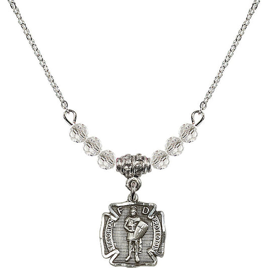 Sterling Silver Saint Florian Birthstone Necklace with Crystal Beads - 5686