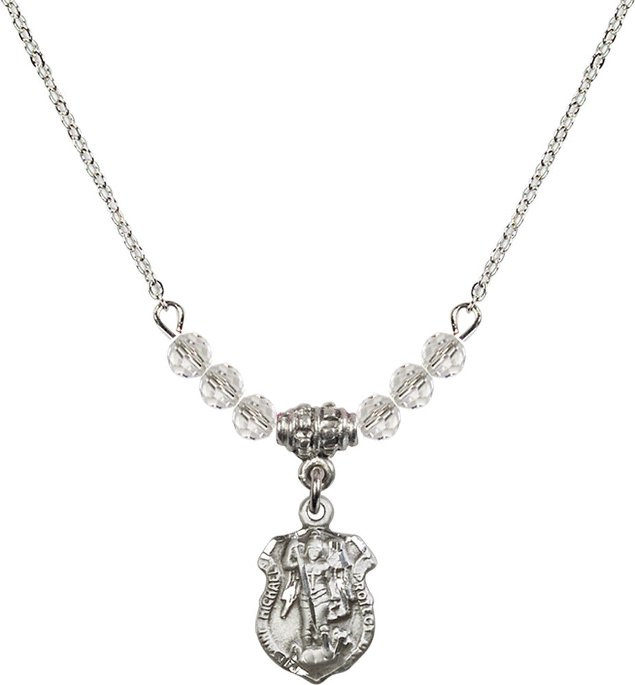 Sterling Silver Saint Michael the Archangel Birthstone Necklace with Crystal Beads - 5699