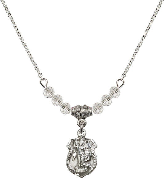 Sterling Silver Saint Michael the Archangel Birthstone Necklace with Crystal Beads - 5699