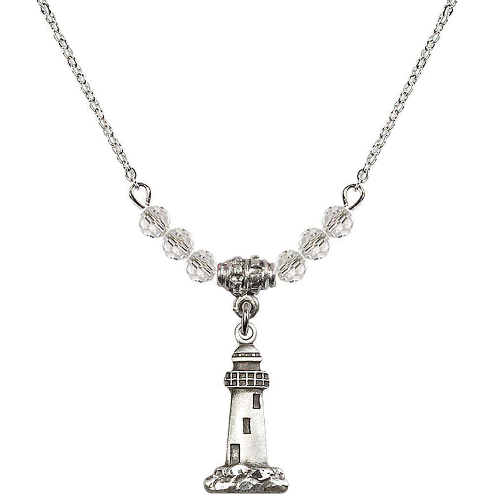 Sterling Silver Lighthouse Birthstone Necklace with Crystal Beads - 5922