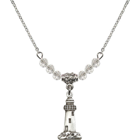 Sterling Silver Lighthouse Birthstone Necklace with Crystal Beads - 5922