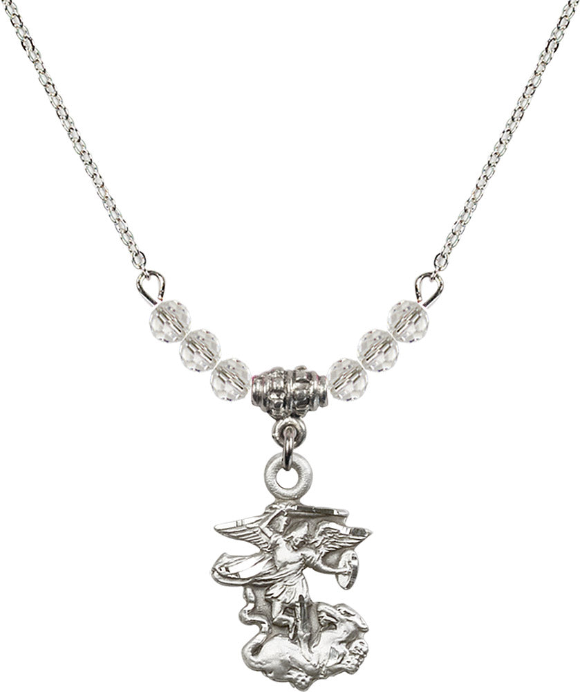Sterling Silver Saint Michael the Archangel Birthstone Necklace with Crystal Beads - 5940