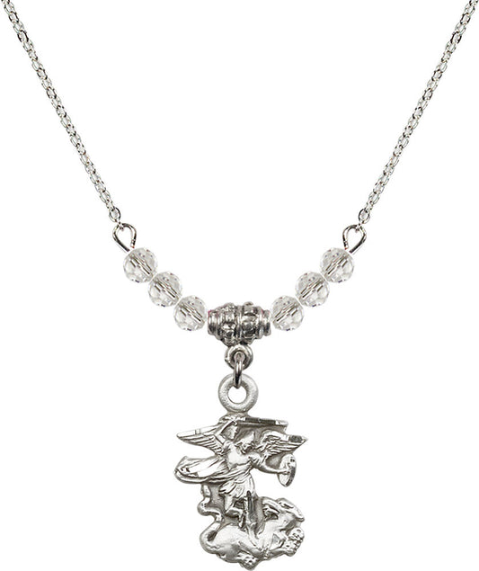 Sterling Silver Saint Michael the Archangel Birthstone Necklace with Crystal Beads - 5940