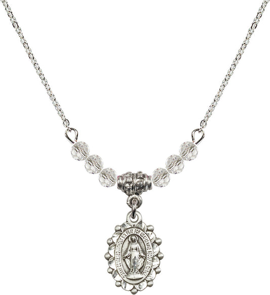 Sterling Silver Miraculous Birthstone Necklace with Crystal Beads - 6040