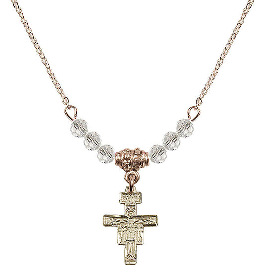 14kt Gold Filled San Damiano Crucifix Birthstone Necklace with Crystal Beads - 6078