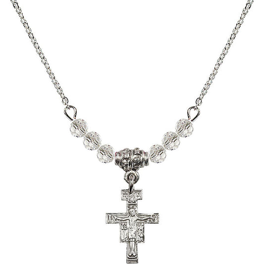 Sterling Silver San Damiano Crucifix Birthstone Necklace with Crystal Beads - 6078