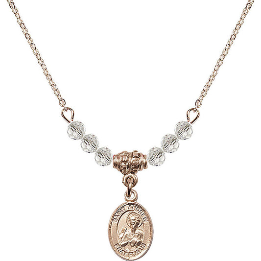 14kt Gold Filled Saint Andrew the Apostle Birthstone Necklace with Crystal Beads - 9000