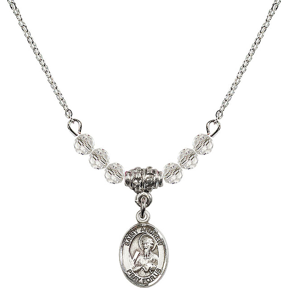 Sterling Silver Saint Andrew the Apostle Birthstone Necklace with Crystal Beads - 9000