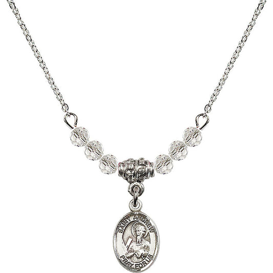 Sterling Silver Saint Andrew the Apostle Birthstone Necklace with Crystal Beads - 9000