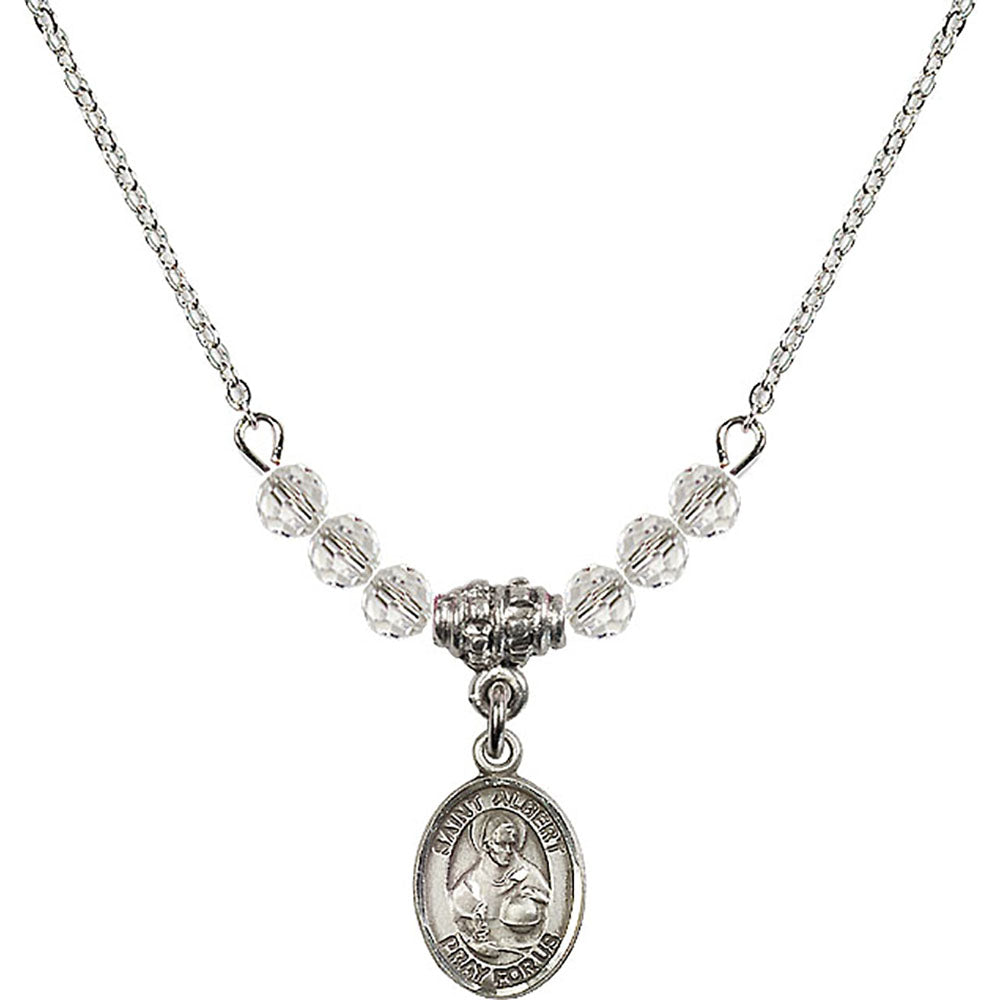 Sterling Silver Saint Albert the Great Birthstone Necklace with Crystal Beads - 9001