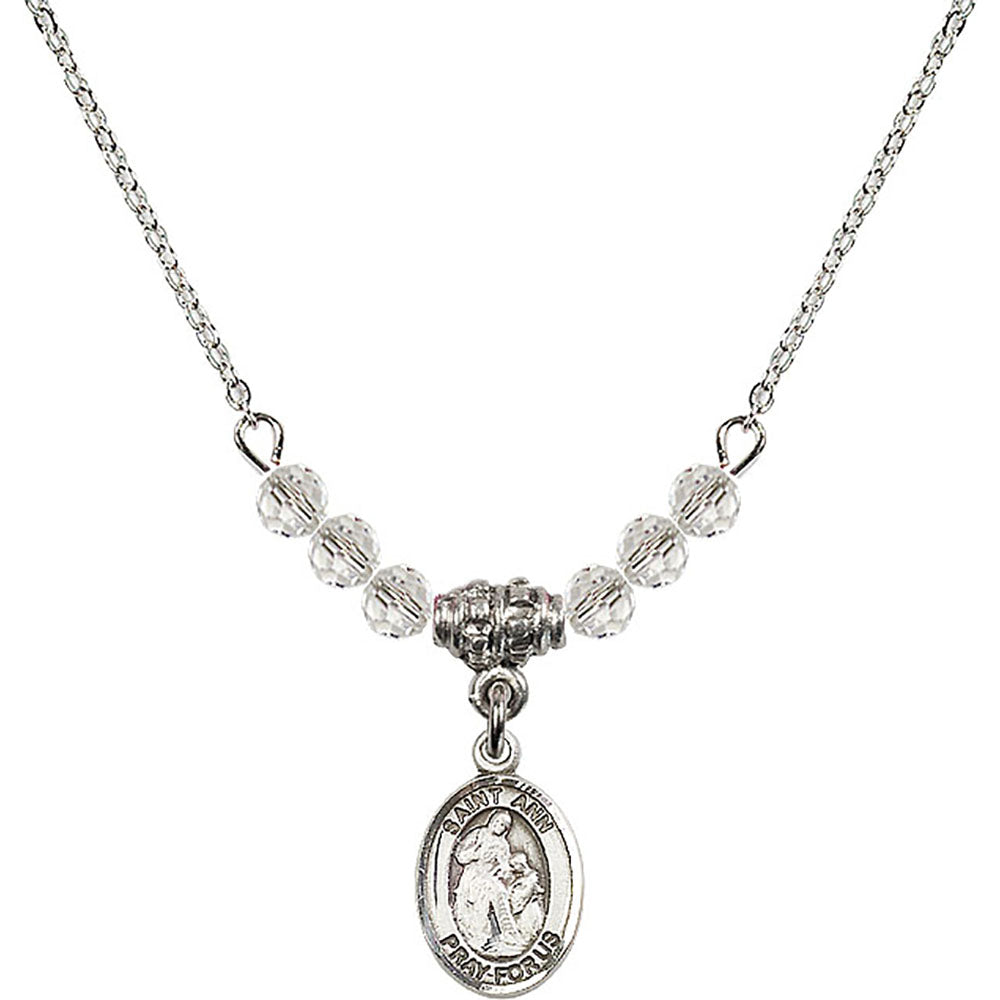 Sterling Silver Saint Ann Birthstone Necklace with Crystal Beads - 9002