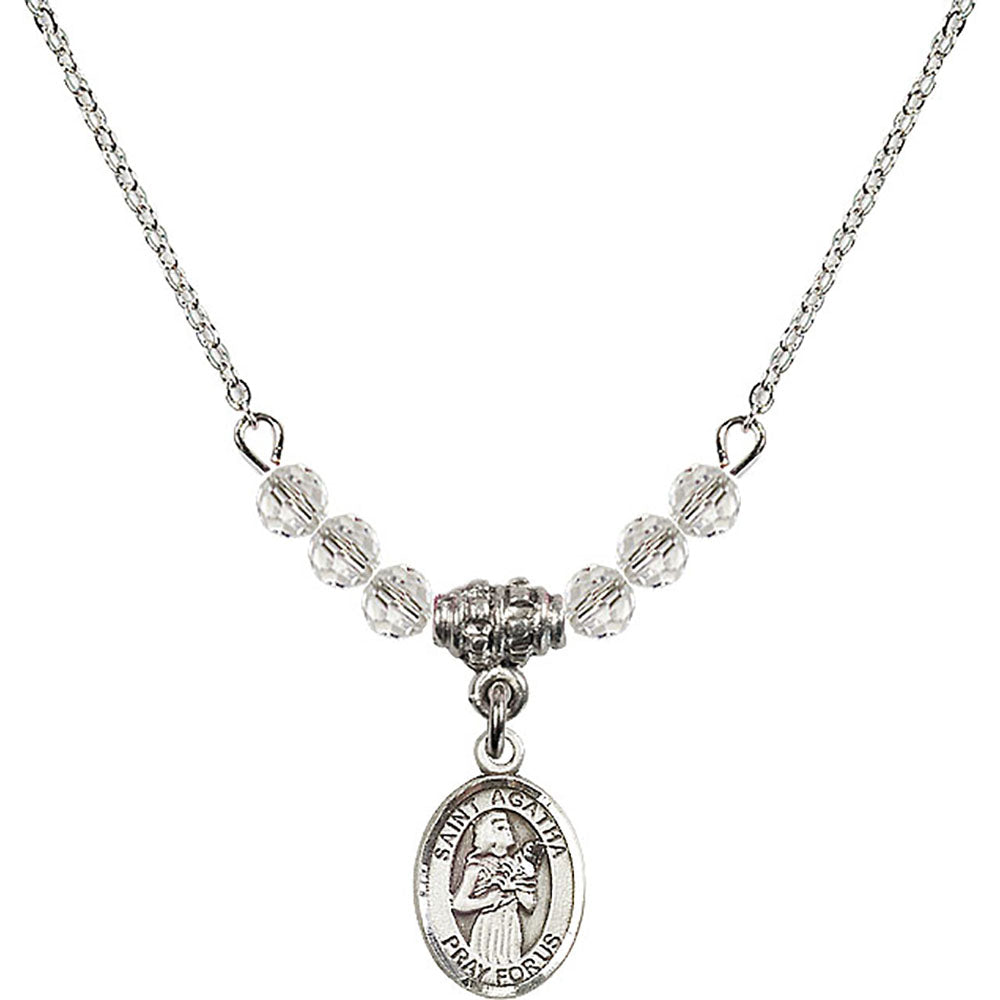 Sterling Silver Saint Agatha Birthstone Necklace with Crystal Beads - 9003