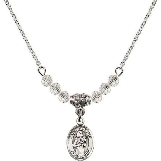 Sterling Silver Saint Agatha Birthstone Necklace with Crystal Beads - 9003