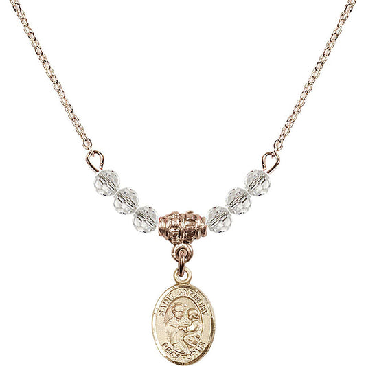 14kt Gold Filled Saint Anthony of Padua Birthstone Necklace with Crystal Beads - 9004