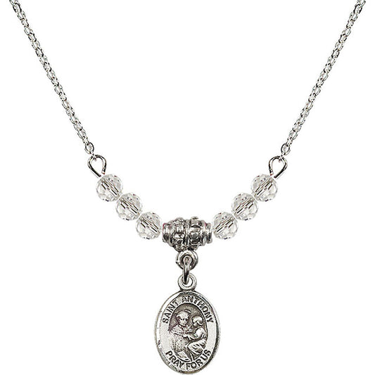 Sterling Silver Saint Anthony of Padua Birthstone Necklace with Crystal Beads - 9004