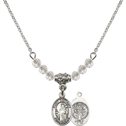 Sterling Silver Saint Benedict Birthstone Necklace with Crystal Beads - 9008