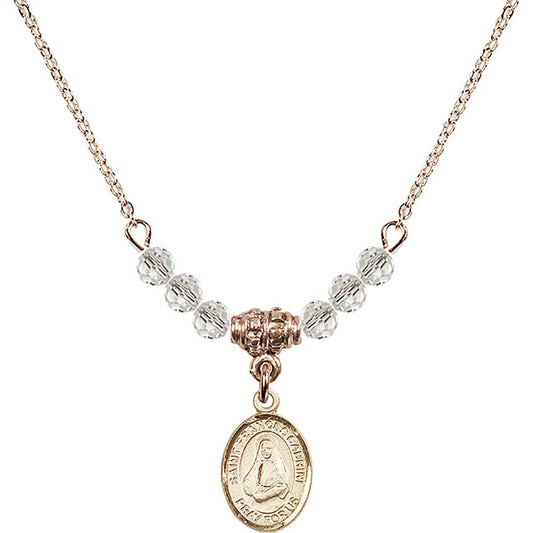 14kt Gold Filled Saint Frances Cabrini Birthstone Necklace with Crystal Beads - 9011
