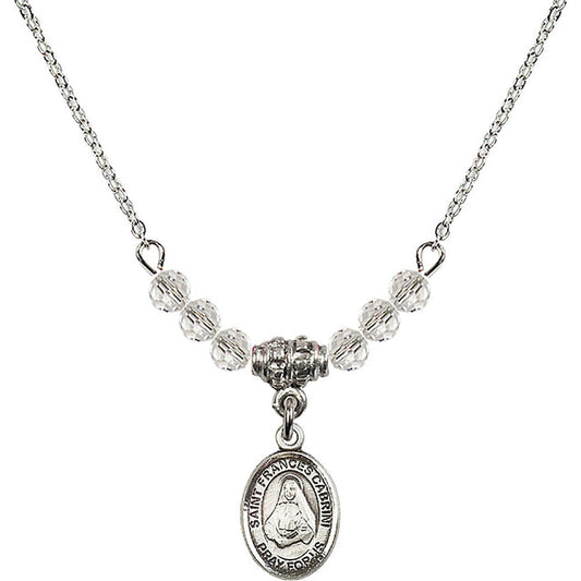 Sterling Silver Saint Frances Cabrini Birthstone Necklace with Crystal Beads - 9011