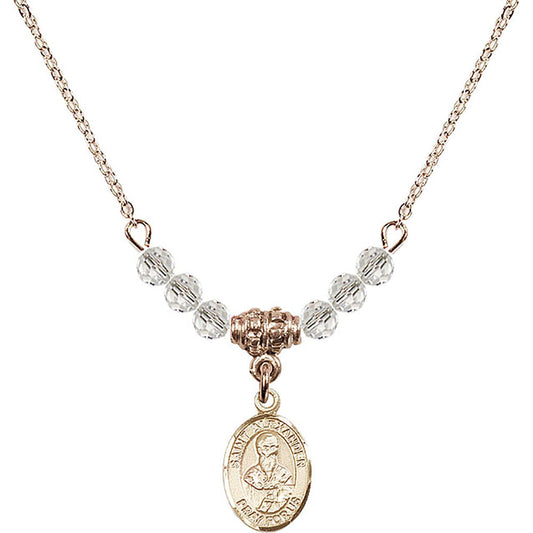 14kt Gold Filled Saint Alexander Sauli Birthstone Necklace with Crystal Beads - 9012