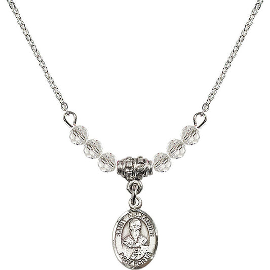 Sterling Silver Saint Alexander Sauli Birthstone Necklace with Crystal Beads - 9012