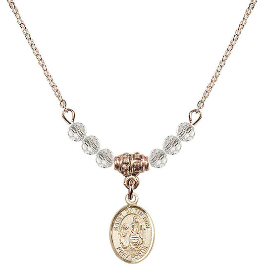 14kt Gold Filled Saint Catherine of Siena Birthstone Necklace with Crystal Beads - 9014