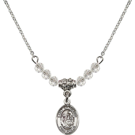 Sterling Silver Saint Catherine of Siena Birthstone Necklace with Crystal Beads - 9014