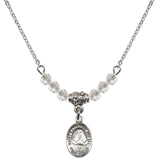 Sterling Silver Saint Katharine Drexel Birthstone Necklace with Crystal Beads - 9015