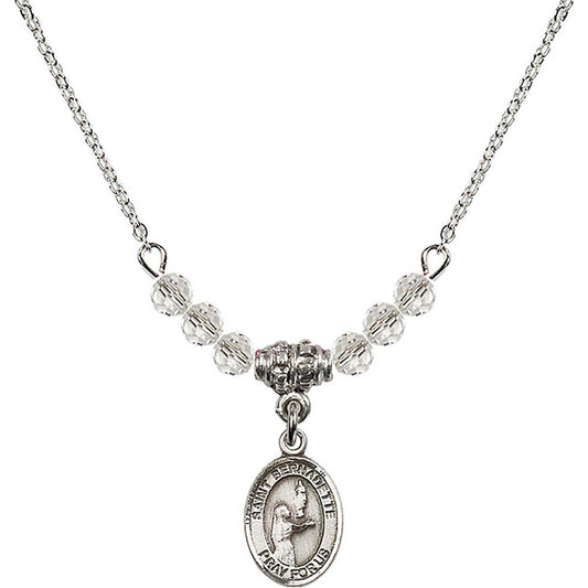 Sterling Silver Saint Bernadette Birthstone Necklace with Crystal Beads - 9017