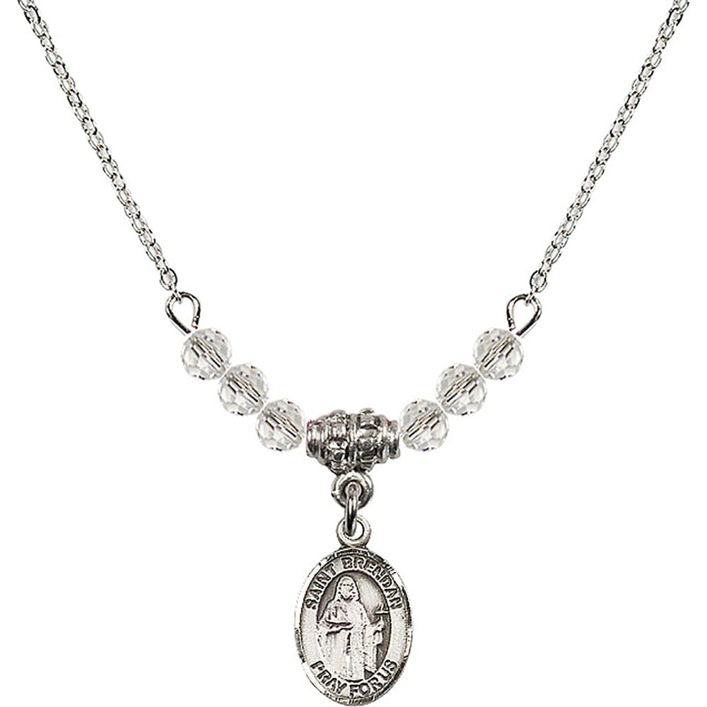 Sterling Silver Saint Brendan the Navigator Birthstone Necklace with Crystal Beads - 9018