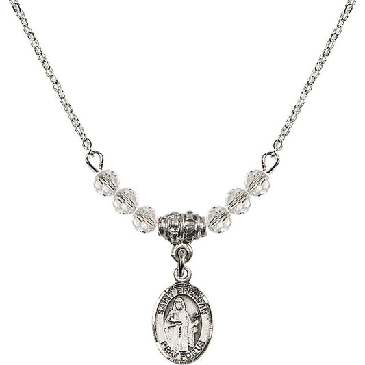 Sterling Silver Saint Brendan the Navigator Birthstone Necklace with Crystal Beads - 9018