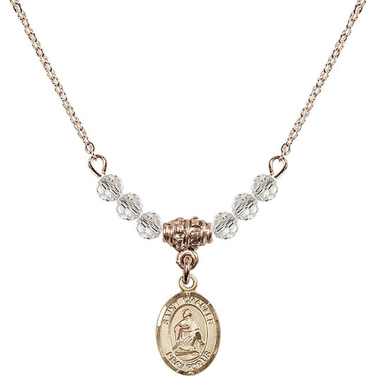 14kt Gold Filled Saint Charles Borromeo Birthstone Necklace with Crystal Beads - 9020