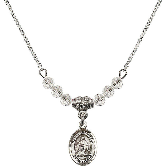Sterling Silver Saint Charles Borromeo Birthstone Necklace with Crystal Beads - 9020