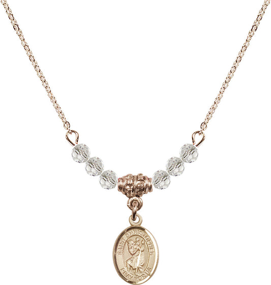 14kt Gold Filled Saint Christopher Birthstone Necklace with Crystal Beads - 9022