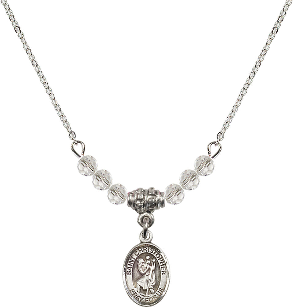 Sterling Silver Saint Christopher Birthstone Necklace with Crystal Beads - 9022
