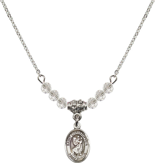 Sterling Silver Saint Christopher Birthstone Necklace with Crystal Beads - 9022